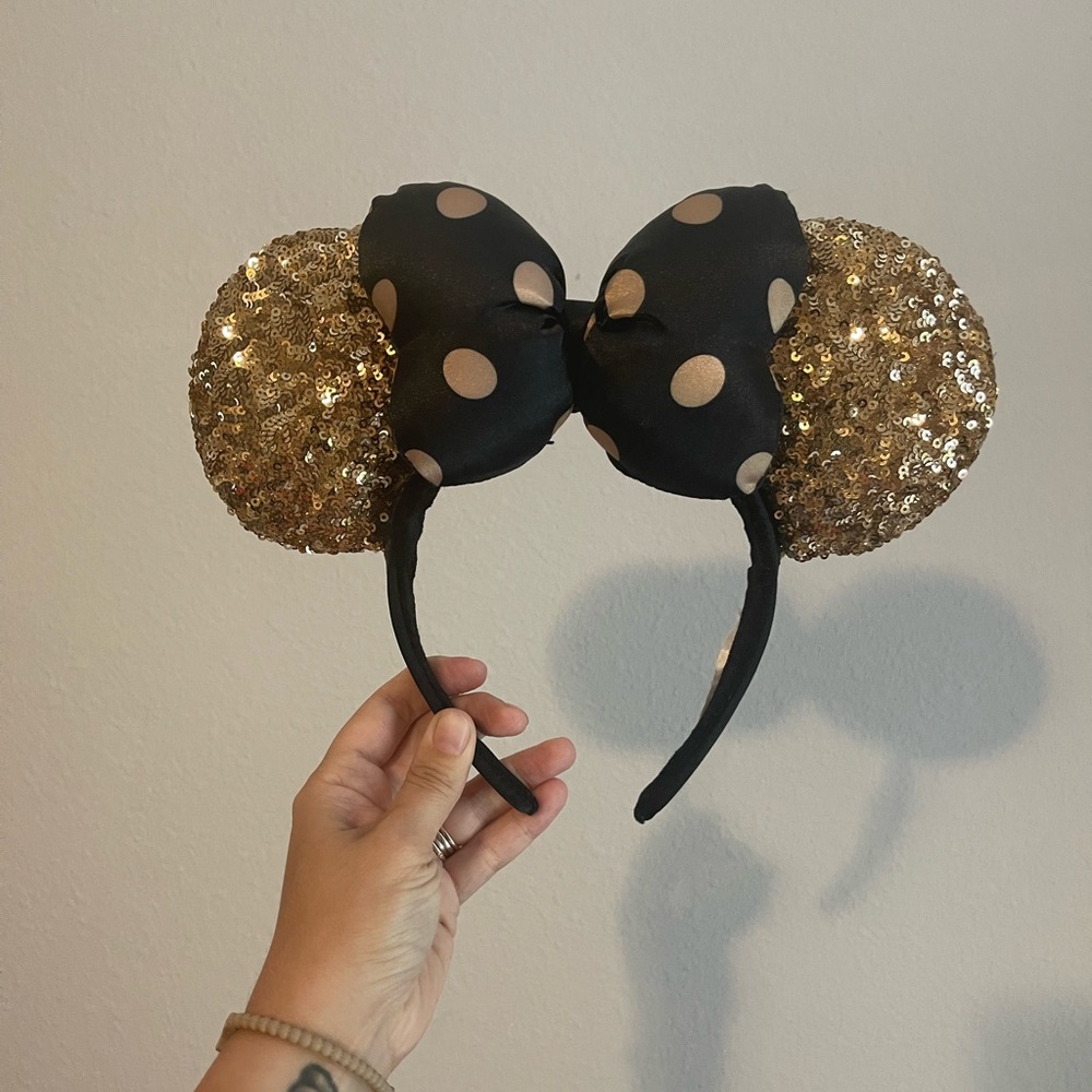 DISNEY PARK BLACK AND GOLD POLKA DOT MINNIE MOUSE EARS
